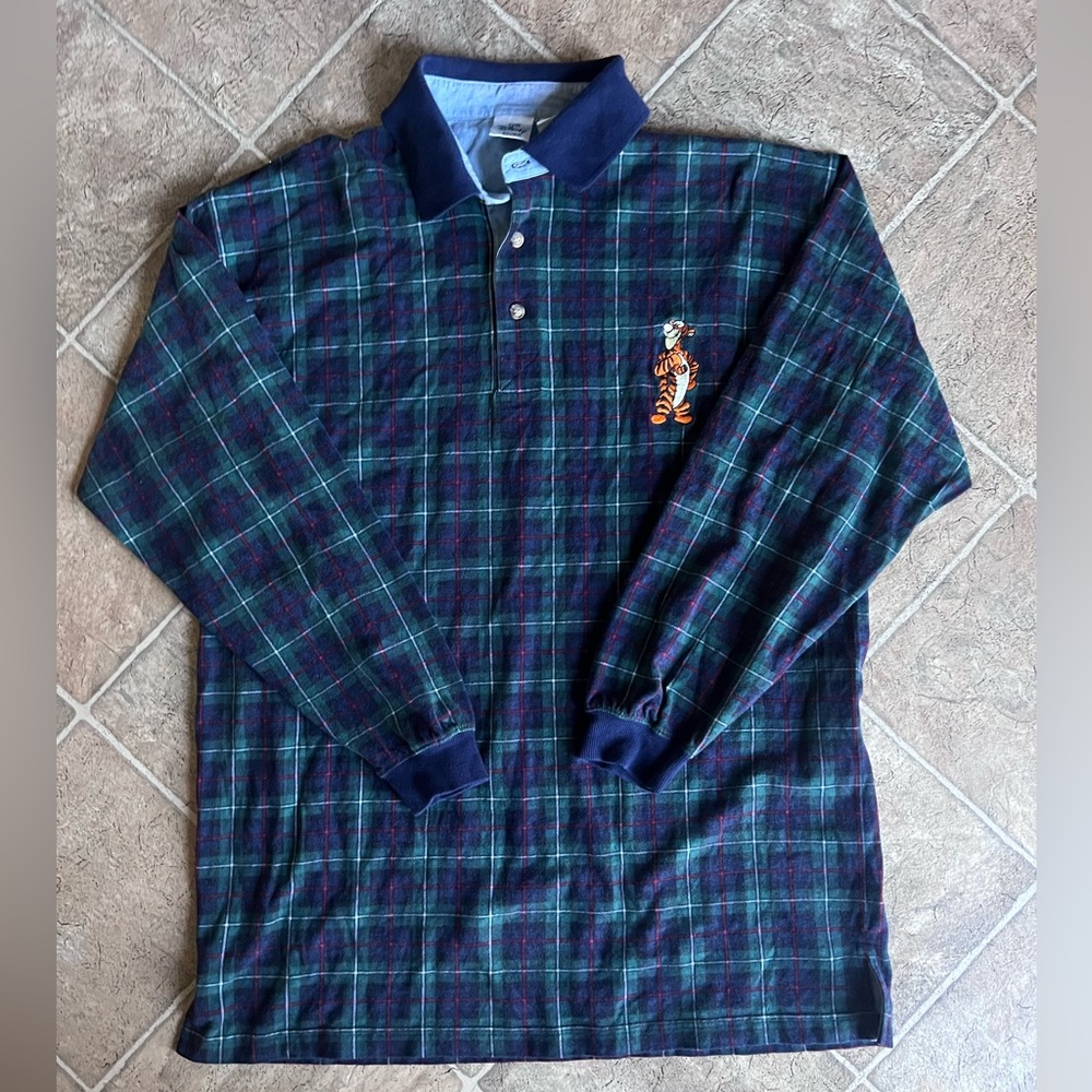 Vintage Disney Tigger Plaid Long Sleeve Polo Shirt